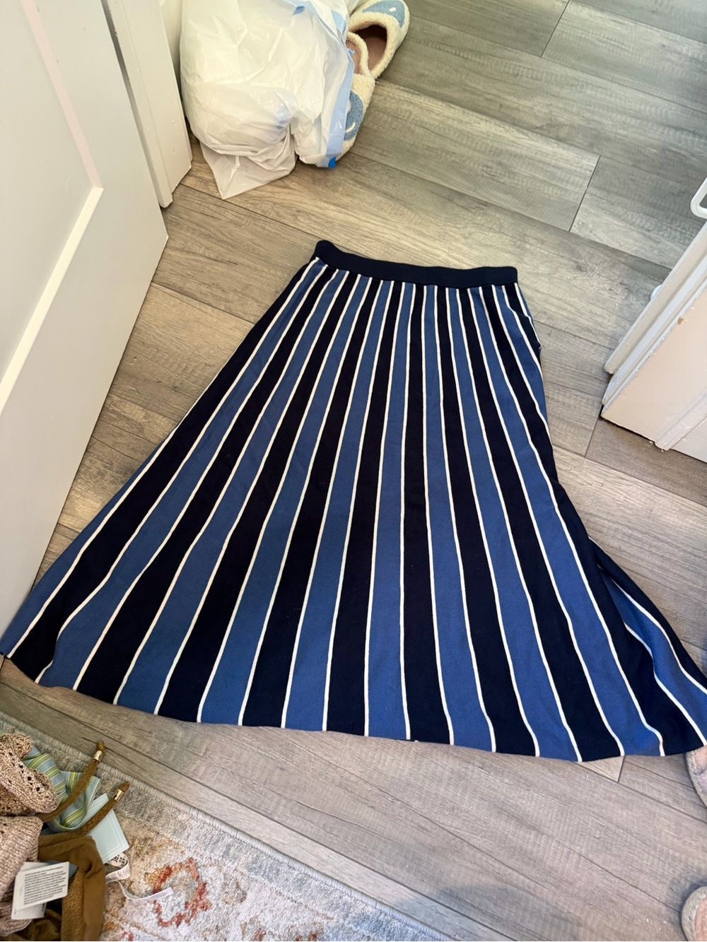 Boden Navy and Blue Vertical-Strip Maxi Skirt & Top Matching Set